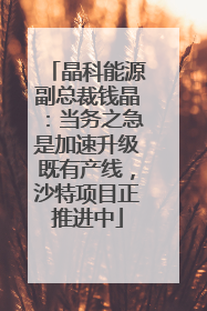 晶科能源副总裁钱晶：当务之急是加速升级既有产线，沙特项目正推进中